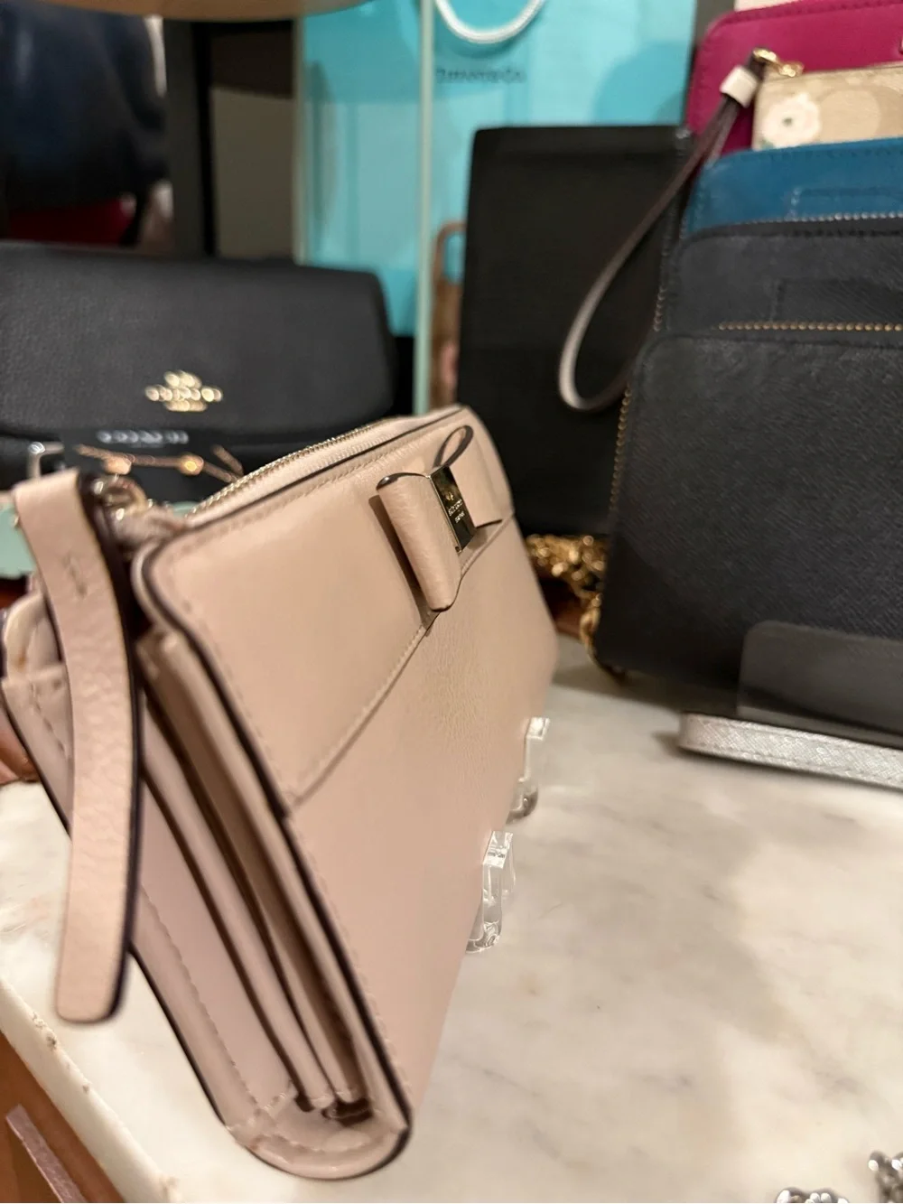 ♠️ kate spade Blush Pink Leather Bow Zip Wallet